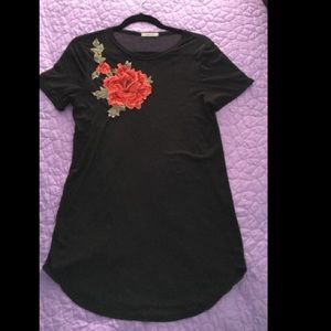 Black Mesh Top with Floral Design